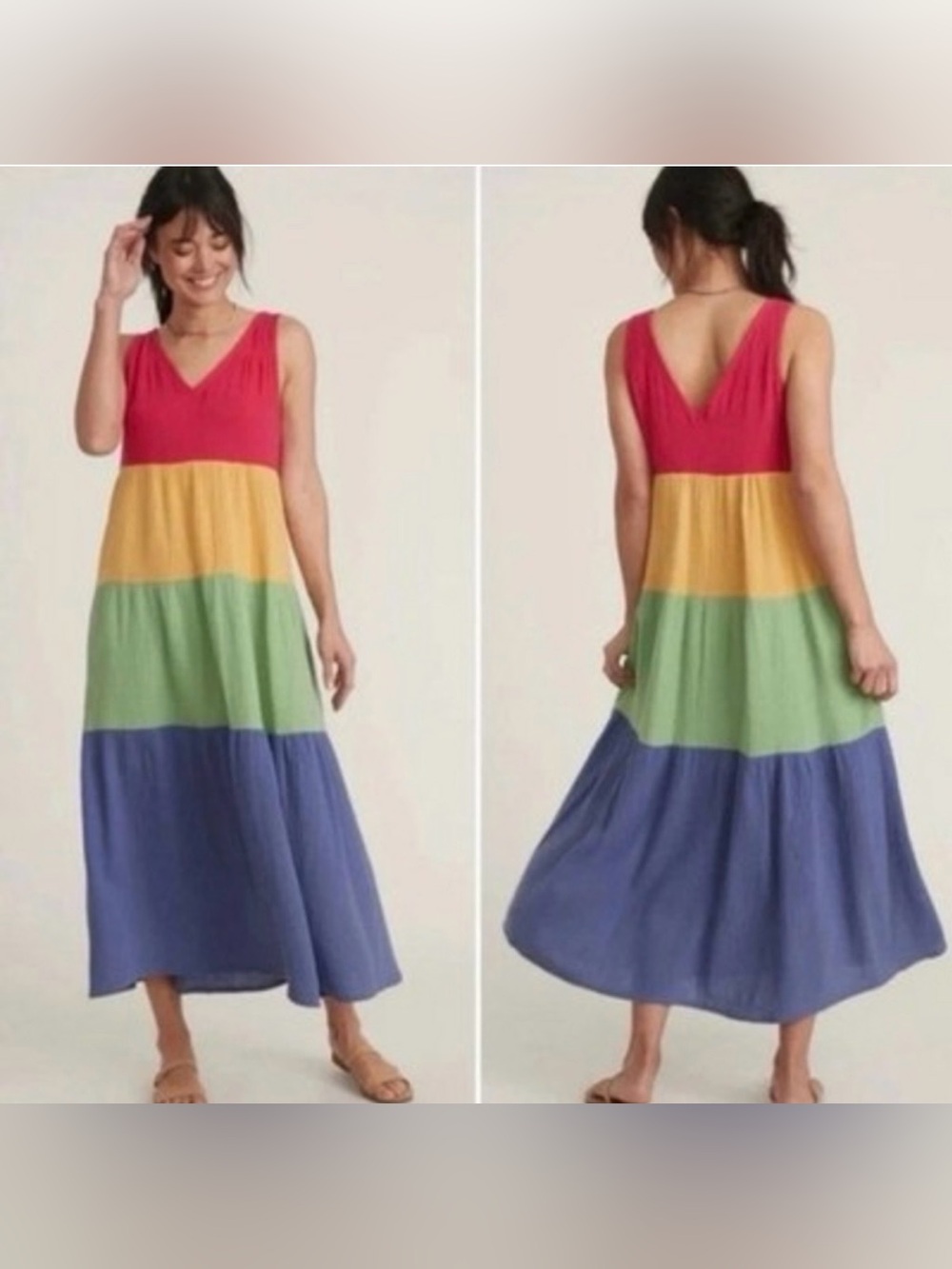 Like New Marine Layer Womens Large Rainbow Colorblock Corinne Maxi Dress